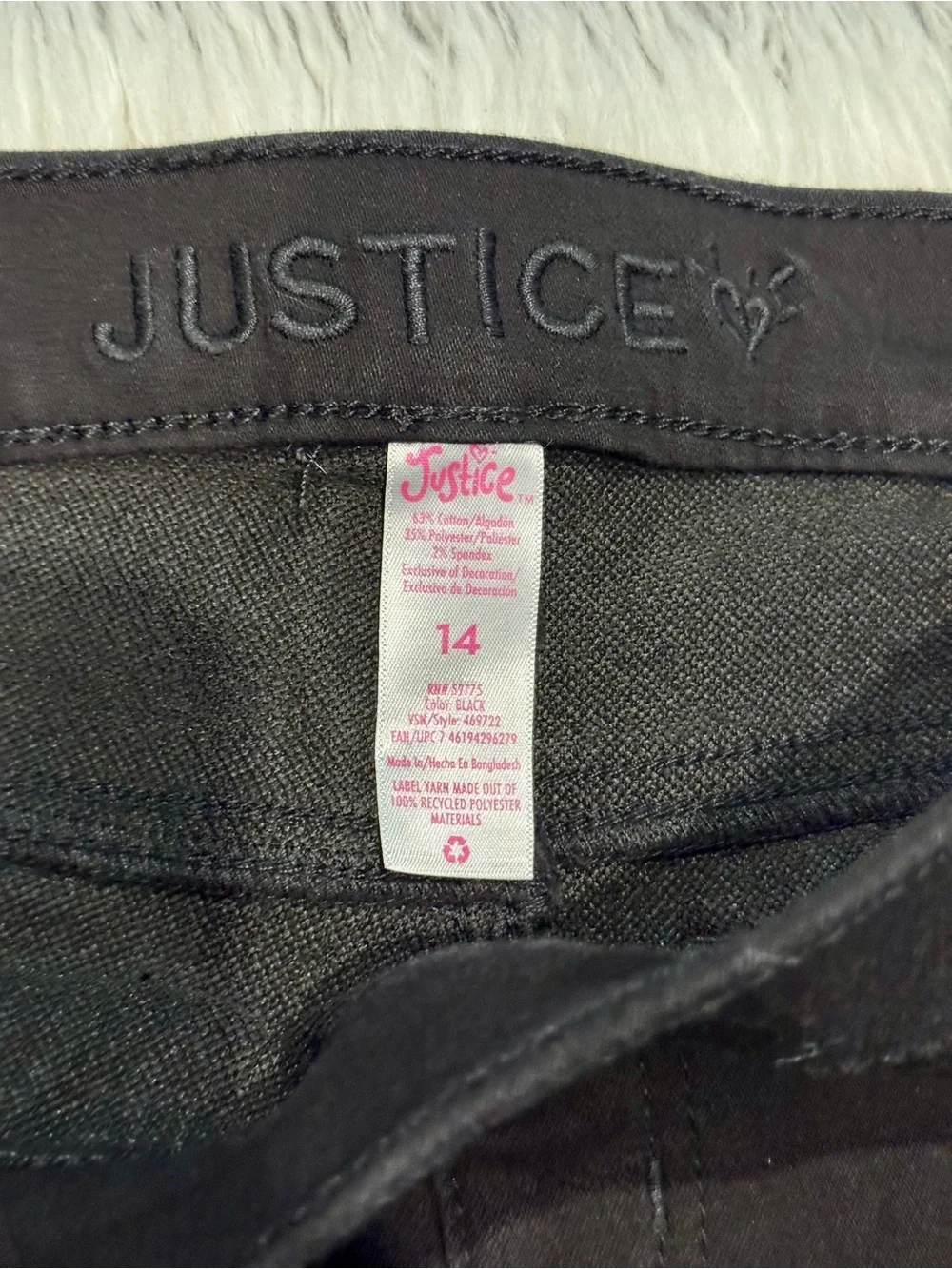 Justice Denim Leggings in black NWT girls' size 14.